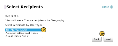 Select internal recipients by geography, step 3 of 3.